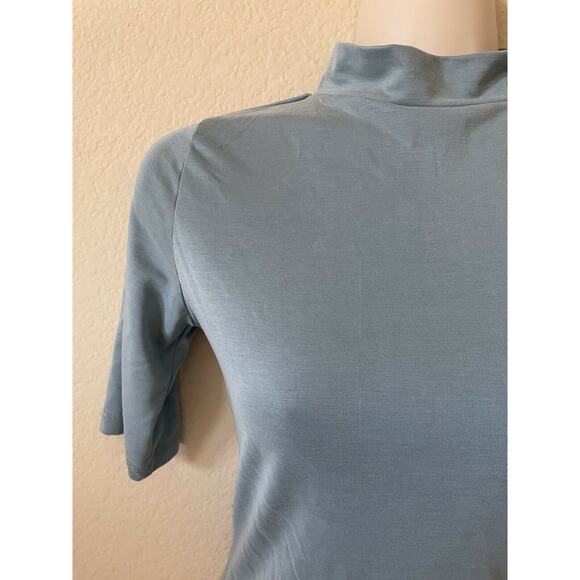 Femme X dfB Blue High Neck Back Zipper Short Sleeve Women's Bodysuit Size S - Picture 2 of 7